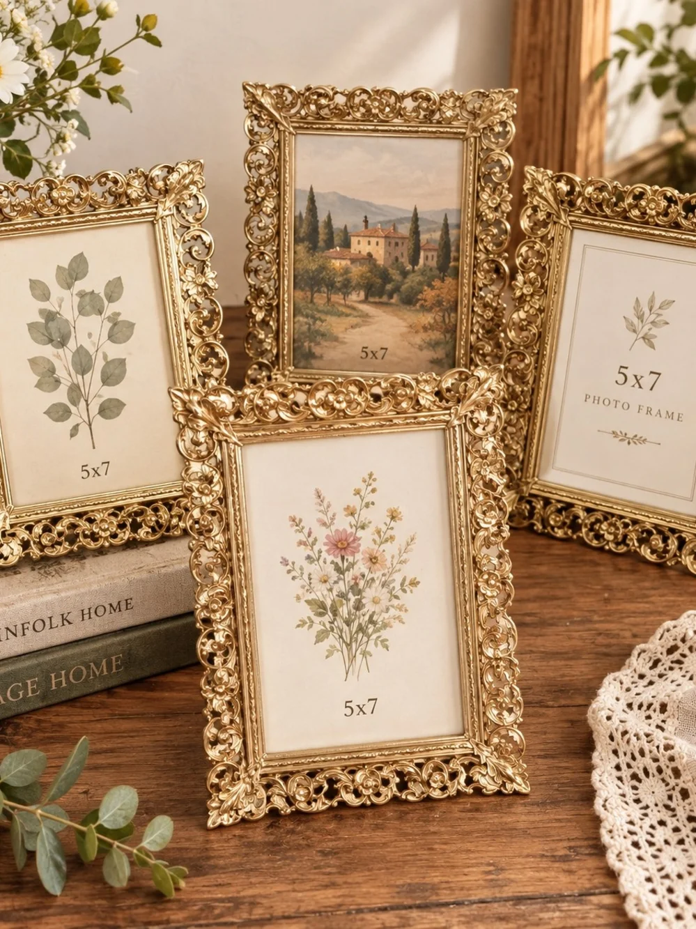 Vintage Ornate Gold Brass Metal 5x7 Photo Frame Assorted - Classic Home Accents